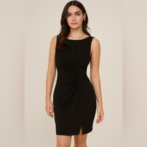 Black Sleeveless Dress with Gathered Waist Detail 4 - Picture 6 of 6